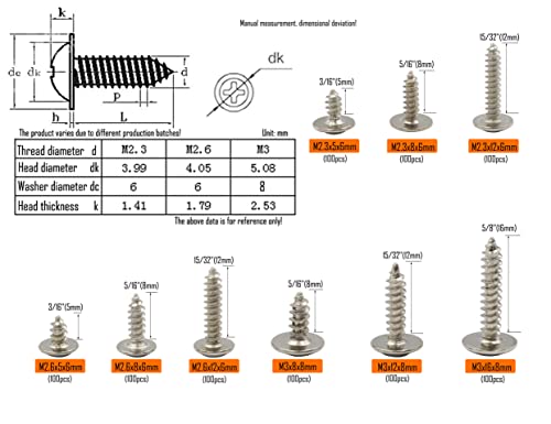 Set de 900 tornillos autorroscantes cabeza redondeada M2.3-M3 miniatura 2