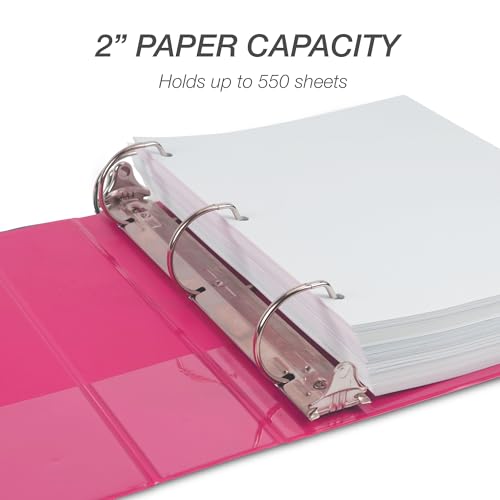Image of Samsill Durable 2 Inch Binder, D Ring Binder, Customizable Clear View Cover, Dragonfruit, Holds 475 Pages