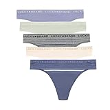 Lucky Brand Women's Microfiber Thong Panties Multi-Pack, (5-Pack) Indigo/Bone/Heather Grey/Pale Aqua/Periwinkle, Large