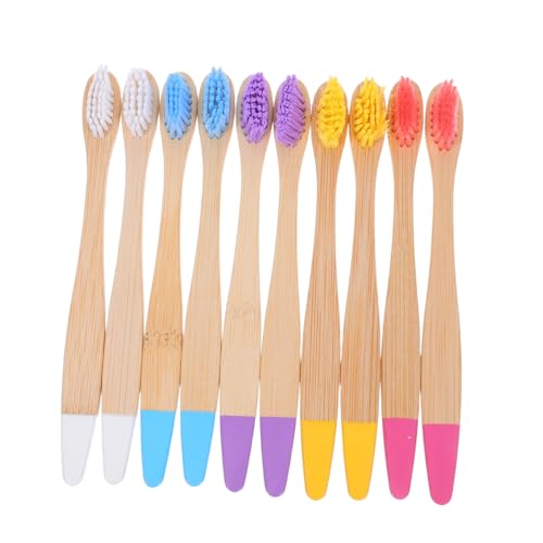 NIYANGLE 10 Piezas Cepillos Dientes Bambú Unidades Cepillos Manuales con Cerdas Suaves Mango de Madera Colorido para Cuidado Bucal Diario y Viaje Biodegradables y Amigables