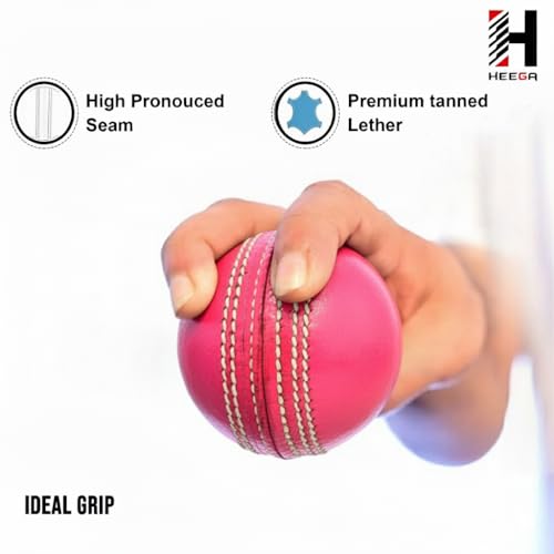 Image of Heega Premium Pink Leather Cricket Ball for Day Night Matches | Durable Hand Stitched Seam | Alum Tanned High Visibility | Excellent Swing & Shape Retention (Pack of 6)