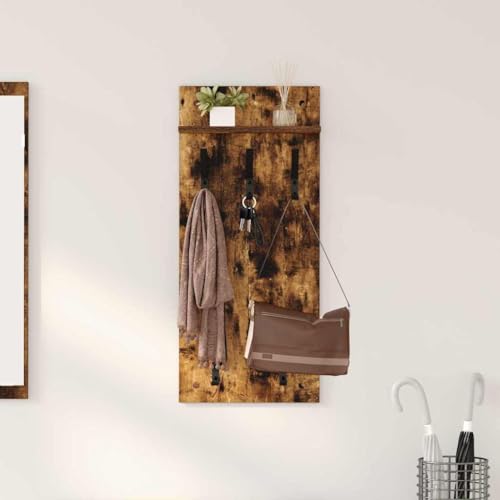 YuuSsea Perchero montado en la pared, roble ahumado, 90 x 40 x 10 cm, material de madera, con gancho y estante, ahorra espacio para pasillo, dormitorio, baño, organizador de pared para abrigos