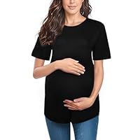 Aolso Still Shirt, Stilltops Damen, Kurzarm Umstandsshirt mit Stillfunktion, Soft Nursing Top für Schwangere, Stillen T-Shirt für Schwangere, Umstandsmode T Shirt, Schwarzer XXL-Schlitz