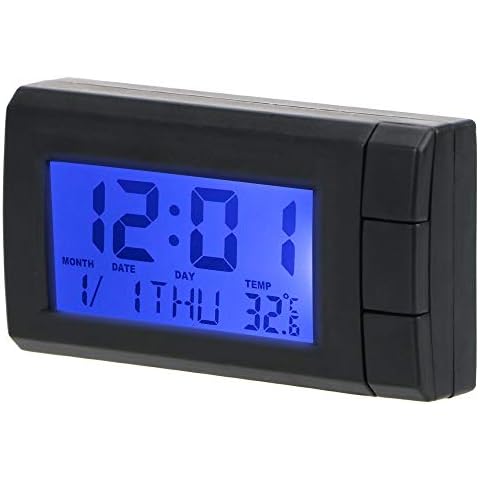 Nopnog LCD Digital Self Adhesive Car Clock with Temperature Display - Blue Backlight Cover
