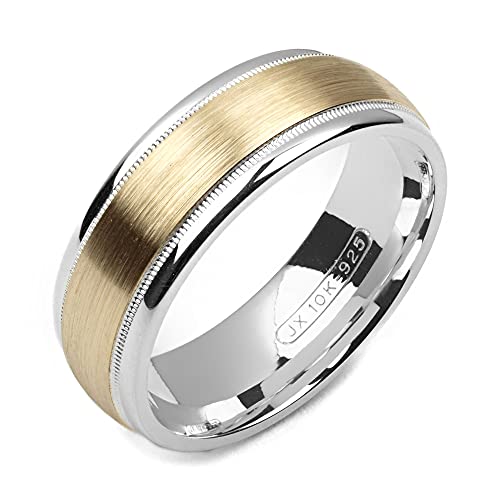two-tone sterling silver & 10K yellow gold 7 millimeters wide wedding band