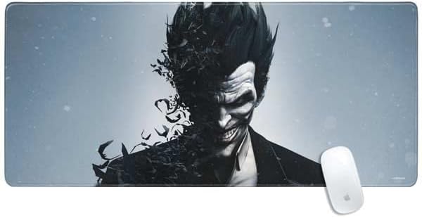Skinit Extra Large Gaming Mouse Pad - Officially Licensed Joker Arkham Design with Stitched Edges, Waterproof, Non-Slip Rubber Base, Desk Mat for Keyboard & Mouse, 35.75" x 15.4" inches