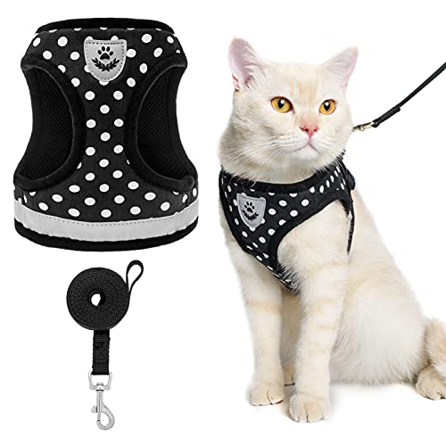 SCENEREAL Durable Cat Harness with Leash Set Adjustable Dot Pattern Harness Free Choke Harness for Puppy and Cat Wearing