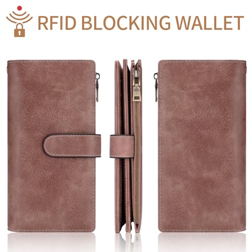 Image of XINNSTAR Womens Wallet RFID Blocking Large Capacity Credit Card Holder Long Purses for Women with Wristlet Pocket ID Window