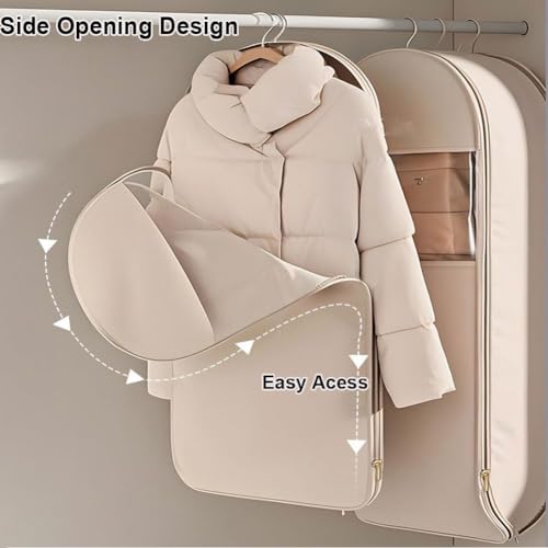 Otherwise Garment Bag, Space Saving Hanging Garment Bag with Self Compression Zipper,Dust Cover Clothes Bags for Down Coat,Space Saver Closet Organizers, for Closet Storage (Beige, 3PCS(M+L+XL))3
