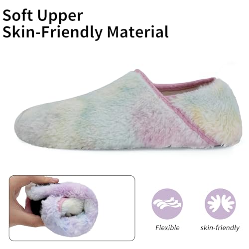 Image of WateLves Womens & Mens Lightweight Cozy Faux Furry House Slippers - Rubber Sole Slip On Sock Shoes - Foldable Travel Slippers - Indoor & Outdoor
