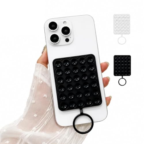Image of DIZORO Double Sided Suction Phone Sticker,Silicone Grip Suction Phone Case Sticker,Sticky Phone Mount, Reusable Anti-Slip Strong Suction Grip Holder for Selfies & Videos(Pack of 2)(Black,Transparent)
