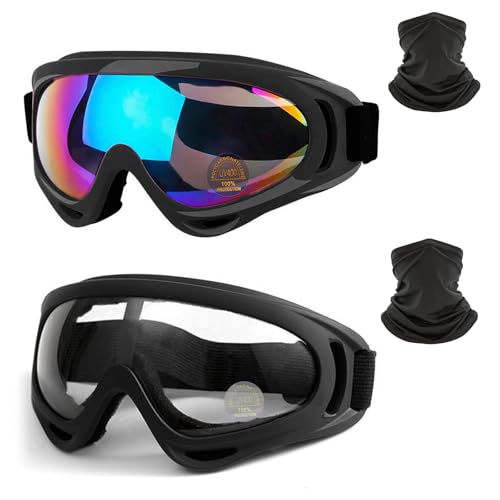 Image of Motorcycle Goggles - 2 Pack ATV Dirt Bike Motocross Riding Goggles with Neck Gaite for Men Women