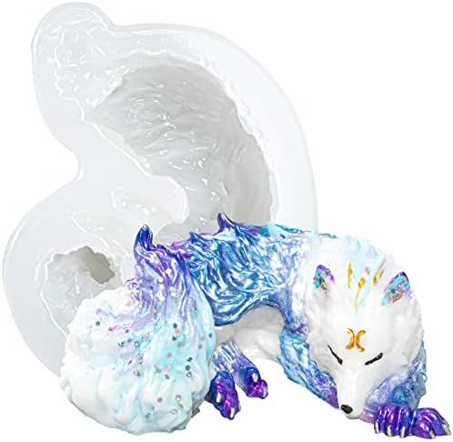 FUNSHOWCASE 4inch Sleeping Wolf Silicone Mold for Epoxy Resin Casting, Jewelry Making, Fairy Garden, Fondant Cake Decoration, Polymer Clay Craft, Candy Melt Sugarcraft, Concrete Cement Paperweight