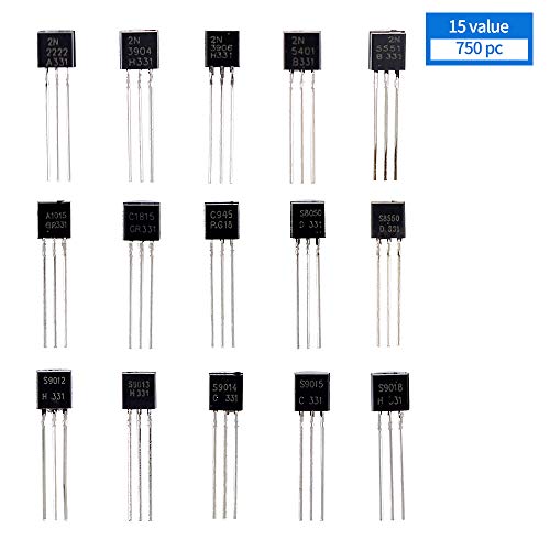 WOWOONE 750pcs 15 Values 2N2222-S9018 NPN PNP Power General Purpose Transistors Assortment Kit