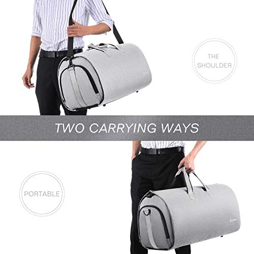 Gonex Garment Bag Carry on Duffle Suit Bag with Shoe Pocket, Convertible Hanging Duffel Travel Suitcase for Men Women Gray