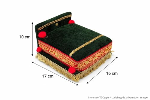 Image of RD Handicraft Thakur ji Bed, Laddu Gopal ji Bed, Bal Gopal ji Bed with Blanket Silk All Purpose ChowkII |Green (17x16x10 cm)