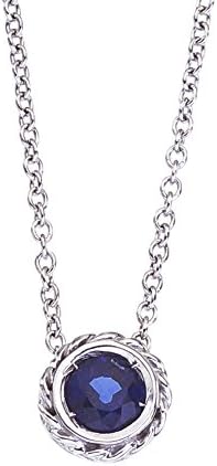 14k White gold with Blue Sapphire baby solitaire birthstone pendant necklace