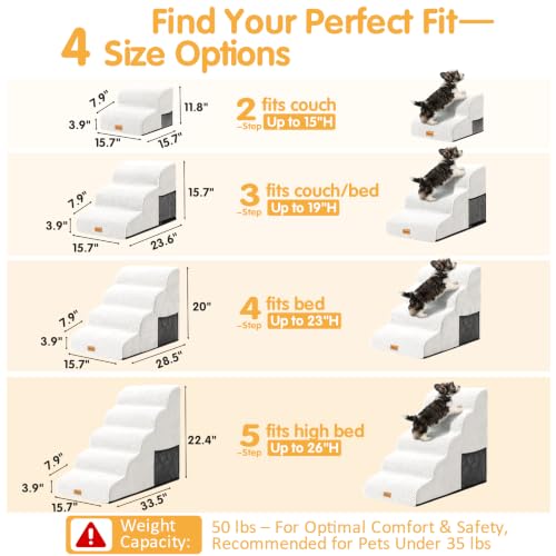 Image of Topmart High Density Foam Dog Steps 4 Tiers,Extra Wide Deep Pet Steps | Non-Slip Dog Stairs Ramp for Bed,Soft Foam Cat Ladder,Best for Older Injured,Older Pets,Cats with Joint Pain