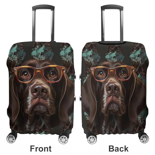 German Shorthaired Pointer In Glasses Luggage Cover, Washable Elastic Suitcase Cover Protector Fit 18-32 Inch Luggage3