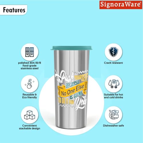 Image of SignoraWare Jumbo Stainless Steel Tumbler | Airtight & Leakproof | Durable & Eco-Friendly | Ideal for Office, Gym, Travel & Daily Use | Great for Outdoor Activities (500ml | Green)