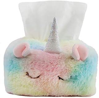 Houwsbaby Colorful Plush Unicorn Rectangular Tissue Case Box Holder Napkin Tissue Tray Container