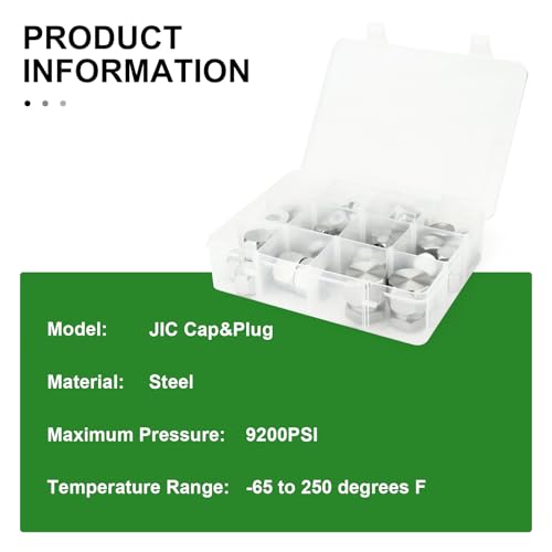 Image of TAISHER 72PCS Carbon Steel JIC 37 Flare Cap & Plug Assortment Kit, SAE AN Fittings，Size 4 6 8 10 12 16，Suitable for Hydraulic Hose Tube and Pipe