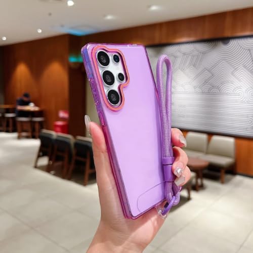 Coque antichoc Galaxy S25 transparente violette avec cordon amovible