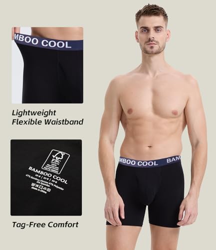 Image of BAMBOO COOL Men's Underwear Boxer Briefs Fly with Built-in 3D Pouch Comfortable Cool Underwear for Men 4 Pack