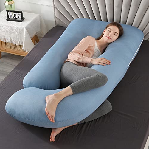Image of Elover Cooling Pregnancy Pillows for Sleeping, U Shaped Full Body Pillow with Removable Cover, Pregnant Women Must Haves,Maternity Essential,Blue