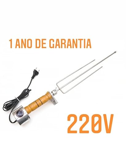 Espeto giratório elétrico linha Clássica cabo de madeira BROTHER´S GRILL (Tridente de 50 cm, Voltage