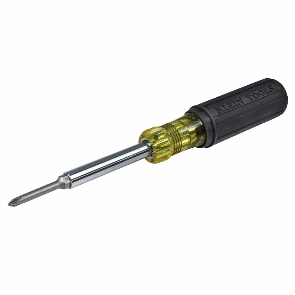 Klein Tools 32559 Multi-bit Screwdriver/Nut Driver, Extended Reach 6-in-1 Tool with Nut Driver, Phillips and Slotted Bits