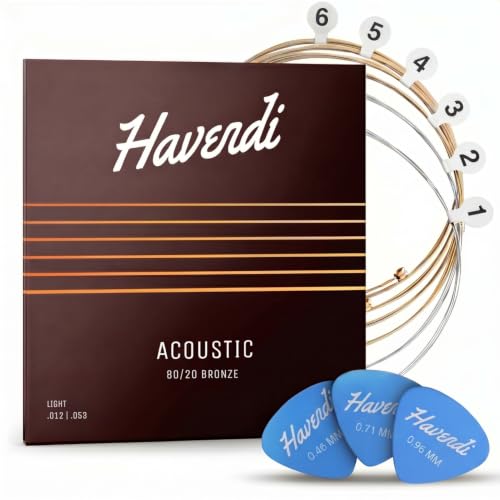 HAVENDI Acoustic Guitar Strings 80/20 Bronze Coating I Brilliant Sound Quality I Includes 3 Picks (Light 12-53 1 Set)