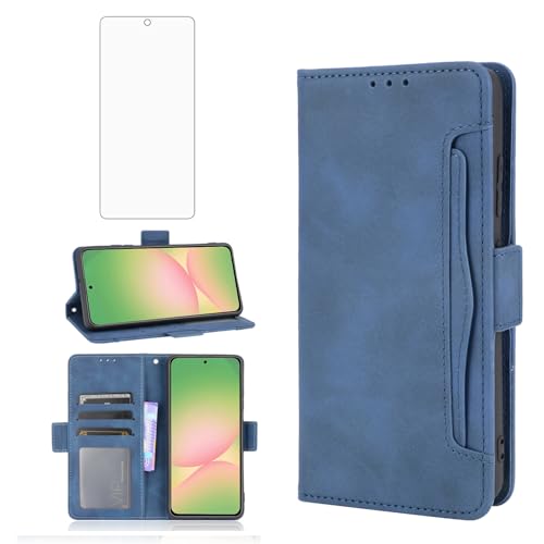 Coque Samsung Galaxy A56 5G étui cuir bleu rabat support A566 verre