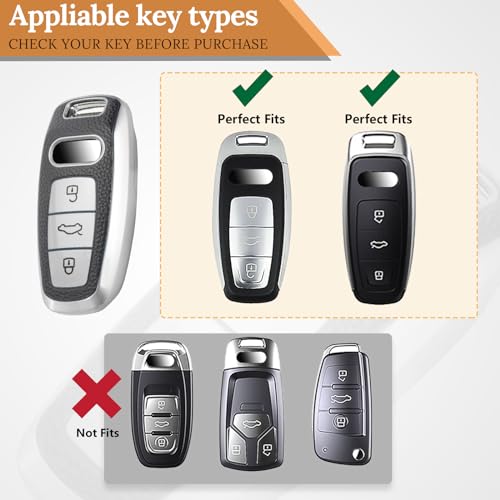 Image of Key Fob Cover for Audi, Leather-Style Keychain Tab Cover, Silver