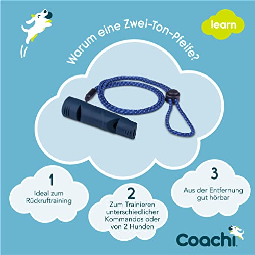 Coachi Doppelton-Pfeife, Training von 2 Hunden, verschiedene Kommandos üben, robustes Material, verstellbares reflektierendes Trageband, Rückruftraining, leicht & kompakt, Hunde- und Welpentraining