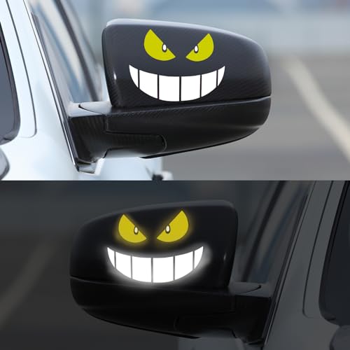 Autocollants drôles de rétroviseur Autodomy - 2 pièces Décoration de voiture de visage souriant de monstre pour autocollant de miroir (jaune)