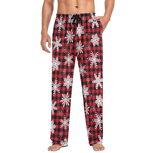 Winter Snowflakes Plaid Pajama Pants Red Black Buffalo CheckLounge Sleepwear PJs Men's Pajama Bottoms Sleep Pants M3
