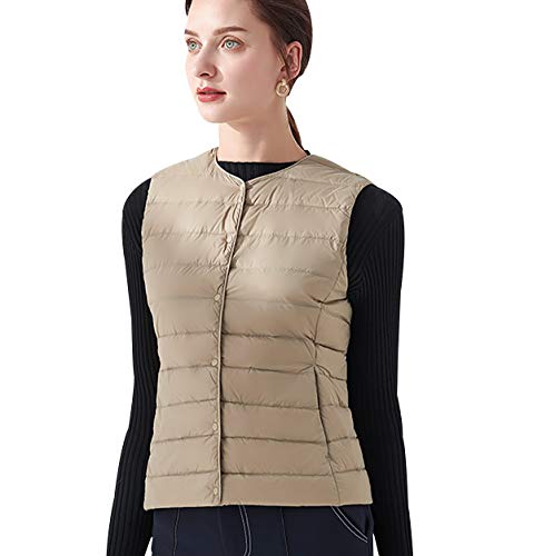 Chaleco Plumas Ligero de Mujer - Acolchado, Plumífero, Ultraligero, Sin Mangas - Abrigo Chaqueta - Caqui M