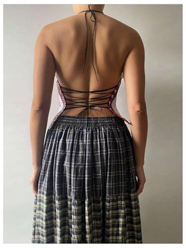 MakeMeChic Women's Cowl Neck Halter Crop Tops Backless Y2k Graphic Tank Top Jersey Shirt3