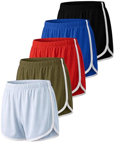 Image of Real Essentials 5 Pack: Girls' Dry-Fit Athletic Dolphin Shorts for Youth Kids Teens Running Gym Sports (Ages 4-16)