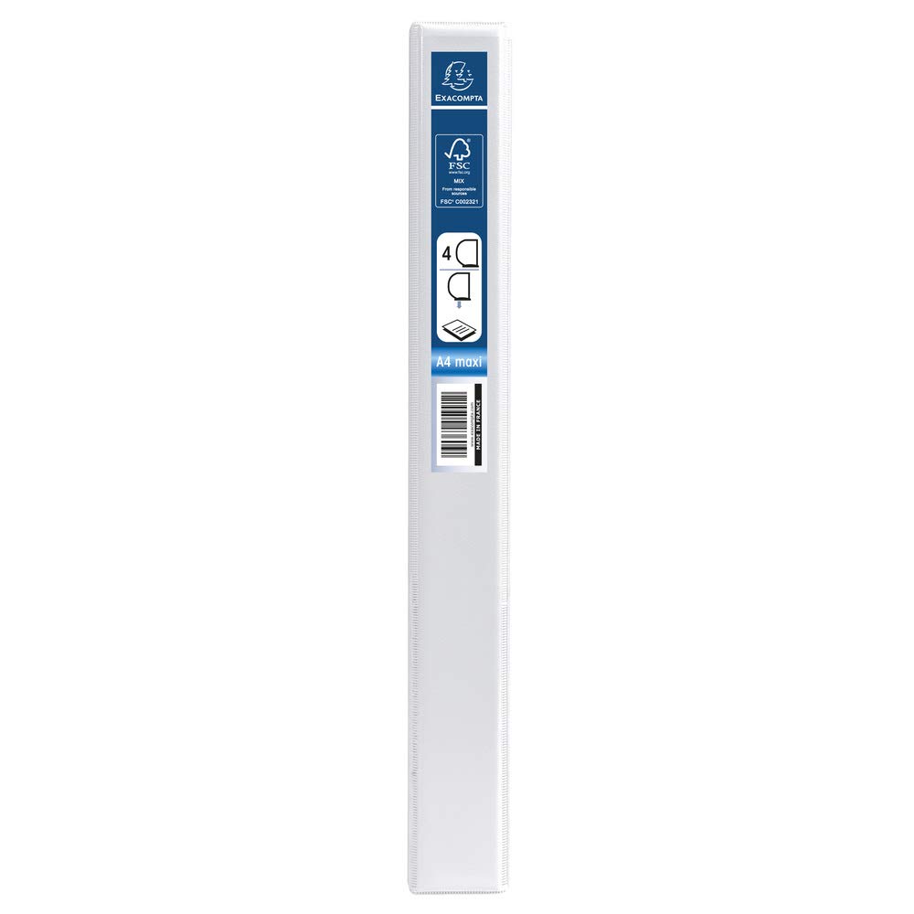 Exacompta - Ref. 51841E - Box mit 10 anpassbaren starren blickdichten Ordnern mit 3 Taschen - 4 D-Ringe à 20 mm - Außenmaße: 32 x 27,3 cm - Format zum Abheften A4 Maxi - Farbe: Weiß