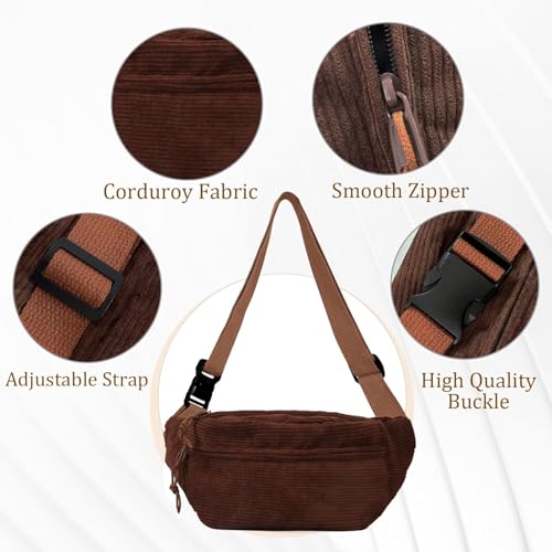 Umhängetasche Damen, Cord Bauchtasche für Damen Herren, Cord Crossbody Bag, Bauchtasche Klein, Einstellbare Bum Bags, Brusttasche für Outdoor Sport (Khaki)