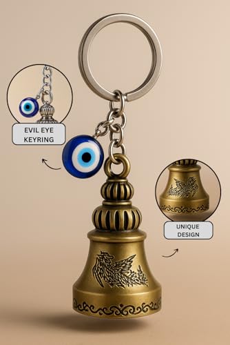 Image of Evil Eye Hooked Guardian Bell Keychain - Protective Lucky Charm Bell with Clip Hook for Bike, Car, Key & Bag | Spiritual Good Luck Talisman Gift