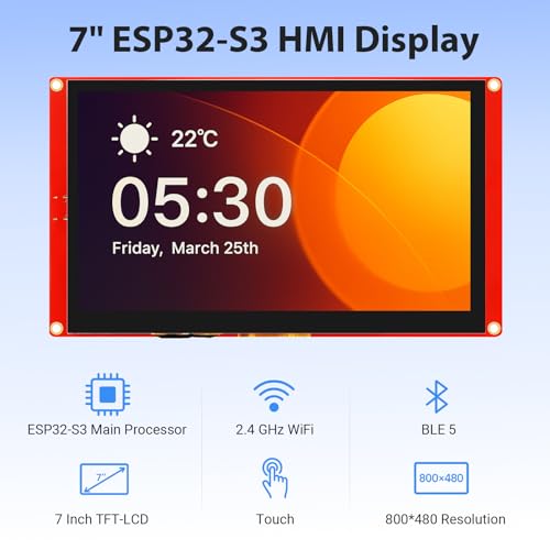 Image of ESP32 Display, 7 Inch HMI ESP32-S3 IPS Touch Screen with Acrylic Case, ESP32 Touchscreen with 800x480 Resolution, Up to 240MHz Frequency, Compatible with Arduino, PlatformIO, MicroPython