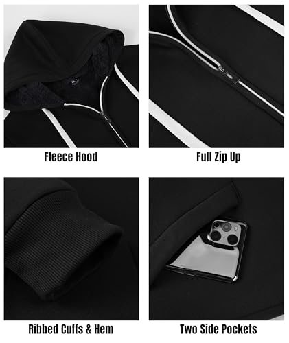 Image of Little Beauty Fleece Hoodies for Men Winter Thick Jackets Sherpa Lined Zip Up Sweatshirt With Kanga Pocket