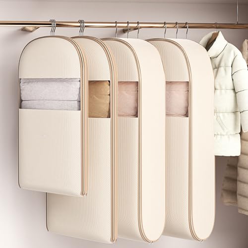 3 Pack Breathable Clothes Covers with Zip,Garment Bags Storage 5.91 inch Gusseted Suit Protector,Dustproof Hanging Bag Jacket Coat Shirts for Wardrobe,Beige_95x58cm2