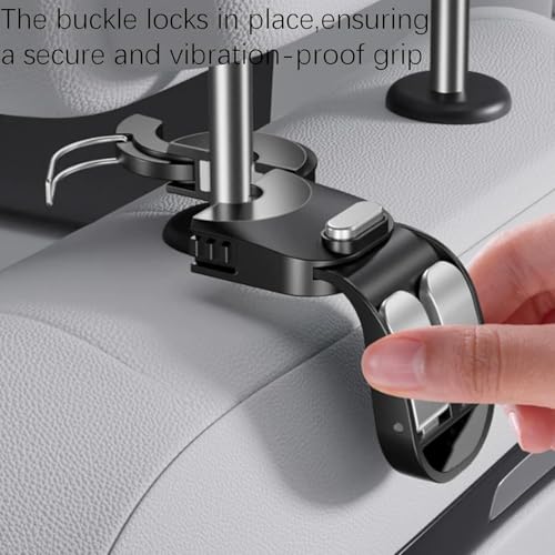 Image of Car Seat Headrest Hook Compatible with Toyota Corolla CrossDouble Metal Headrest Hanger for Handbags, Coats, Bottles & Grocery Bags | Retractable Purse Holder Accessory (Black, Pack of 1)