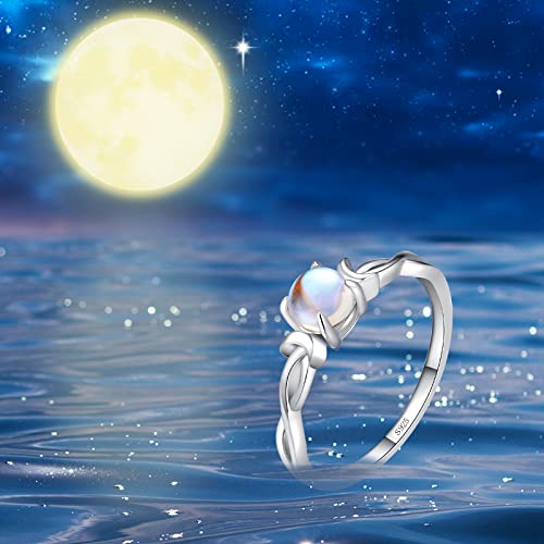 Shysnow Genuine Moonstone Ring for Women Sterling Silver 925 Rainbow Double Moon Infinity Ring Natural Round Moon Stone Promise Engagement Band Ring Dainty Moonstones for Mom (Size 5-10)2