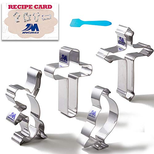 M JINGMEI Cortador de Galletas y Fondant, en Forma de Cruz, Cortador de Galletas religiosas 4 Piezas Ángel, 2 Cruz y Paloma Voladora - Acero Inoxidable