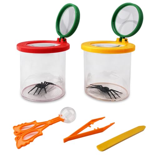 TERRARIDE 2 Pièces Boite a Insectes Enfant, Kit Insecte Enfant, Boite Loupe Insecte avec Pince à Épiler Kit, Enfants Outil d'Exploration de Nature en Plein...